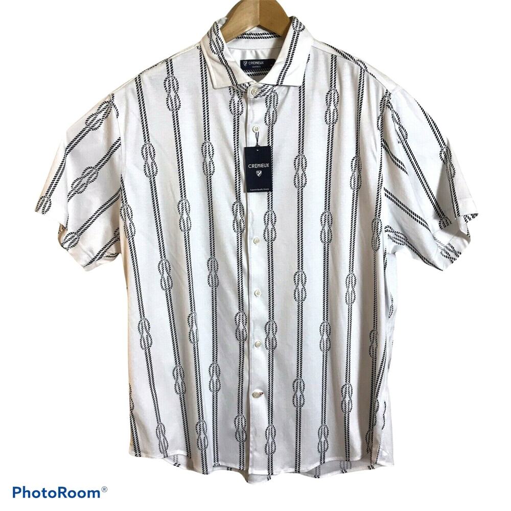 CREMIEUX Classics Shirt Mens XL 100% Cotton Button Front Knit Rope Pattern $79